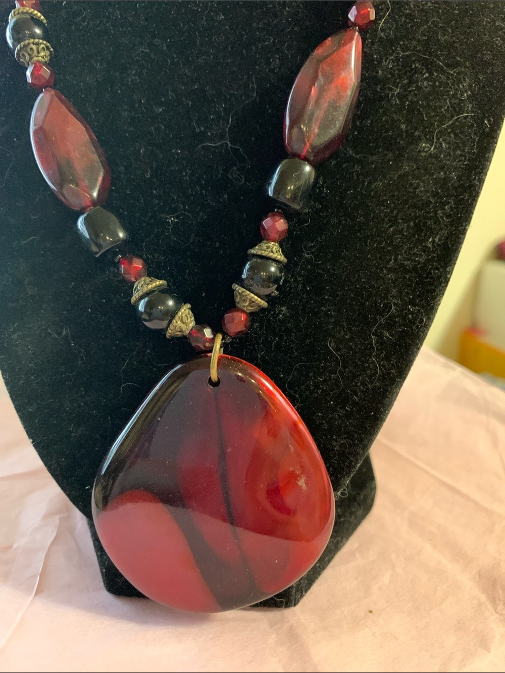 Red Resin Statement Pendant Necklace - Unbranded